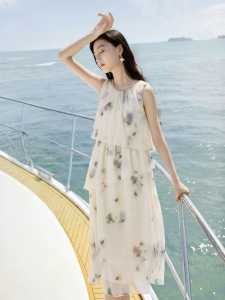 XIANGYING | Resort Style Lightweight Floral Layered Sleeveless Dress for Summer Beach