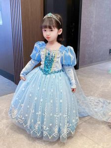Elsa Princess Dress Girls Winter New Style 2025 High End Birthday Dress Frozen Love Elsa Skirt Autumn Winter Long Sleeve Cute Style Elastic Waist Polyester Fiber