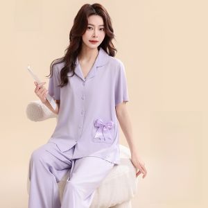 miiow | Cat Woman Summer Sleepwear Soft Skin-friendly Breathable Ladies Outdoor Wear Home Clothes Lightweight Short Sleeve Crew Neck