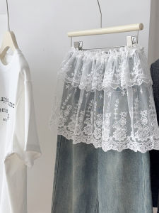 Double Layer White Lace Skirt Womens Fashionable Overlap Mesh Skirt Cake Style High Waist Short Length Polyester Fiber