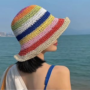 Heabety🎀 หมวกบัคเก็ตเรนโบว์ แฟชั่นฤดูร้อนสีสันสดใส 4 แบบ 4 สไตล์