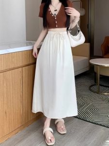 plus Size Ice Silk Half Skirt Womens Summer Loose Slimming High Waist Draping A-Line Midi Skirt Versatile High Waist Skirt