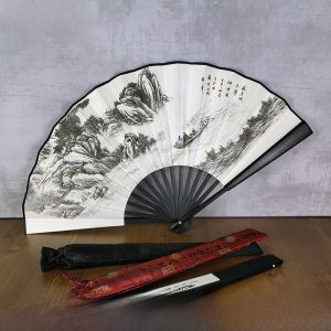 Retro จีนพัดลมพับ 10 นิ้วแบบพกพาพัดลมไม้ไผ่ขนาดใหญ่สําหรับชาย ผ้าไหม ผ้าซาติน พัดลมแบบดั้งเดิม Handcrafted พัดลมพับได้
