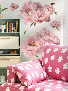 ดอกบัวปูนสีชมพูสดใหม่ กระดาษติดผนังแบบซิลิโคนที่ทนทานต่อการเปียก ตกแต่งภายในบ้าน สไตล์เรียบง่ายและสมัย ปิดรอยยุบ รอยขีดข่วน
