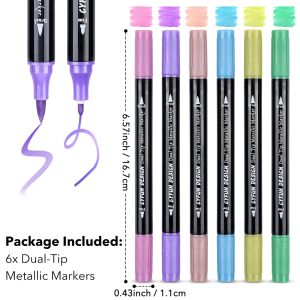 Dual-Tip Metallic Acrylic Markers 2 in1 Fine&Brush Tip Paint Pen for Black PaperRock PaintingGlass CraftCard Making Scrapbook