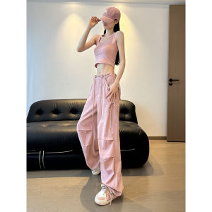 American Style Work Pants Women Summer New Butterfly Knot Quick Dry Sports Loose Wide Leg Pants Floor-Length Pants