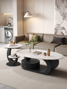 MINGZUO | Oval Rock Board Coffee Table Small Household Luxury Aesthetic