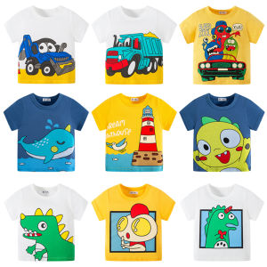 Summer New Korean Style Childrens Short Sleeve T-shirt Dinosaur Cartoon Boys Base Shirt Breathable Sweat Absorbent Cotton Kids Top