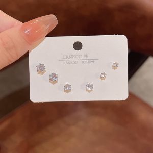 ต่างหูประดับเพชร CZ ชุบเงิน ชุด 3 คู่ ต่างหูแบบเรียบง่าย ต่างหูแบบมีโครง ต่างหูสำหรับผู้หญิง ต่างหูแบบมีโครง