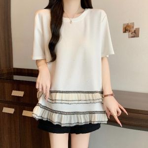 French Lace-edge Short Sleeve T-shirt
