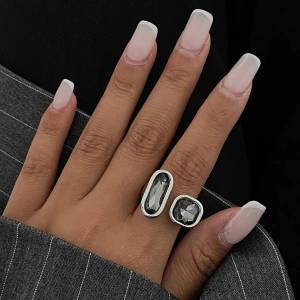 KunJoe Minimalist Acrylic Rhinestone Open Ring for Women Korean Fashion Geometry Adjustable Knuckle Ring Party Jewelry Accessory