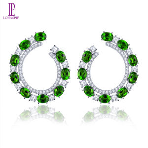 Lohaspie Jewelry Bông Tai Dạng Hạt Chính Hãng Bông Tai Dạng Hạt Diopside Chrome Tự Nhiên Nguyên Bản 925 Bằng Bạc Bông Tai Dạng Hạt Đá Quý Cắt Hình Bầu Dục Cho Nữ Trang Sức Bạc Ý 925