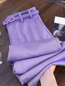 กางเกงขายาวทรงตรงสไตล์เกาหลี INS กางเกงขายาวทรงขากว้างสำหรับผู้หญิง ฤดูร้อน 2024 กางเกงขายาวทรงตรงที่ยืดหยุ่นได้หลากหลาย
