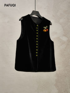 PAFUQI | New Chinese Style Silk Velvet Vest Womens Top