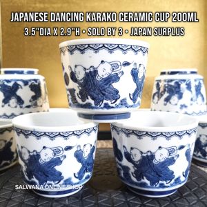 3PCS JAPANESE DANCING KARAKO CERAMIC CUP 200ML • SOLD BY 3 • JAPAN SURPLUS