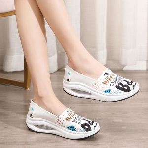 รองเท้าผ้าใบพื้นหนาสไตล์ปักกิ่งสำหรับผู้หญิง รองเท้าสวมสบาย พื้นยาง ส้นเตี้ย รองเท้าลำลอง ฤดูใบไม้ผลิและฤดูร้อน รองเท้าแฟชั่น