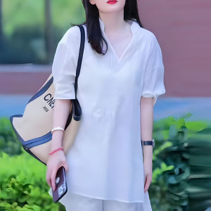 UYFY | White Short Sleeve Womens Sun Protection Shirt Casual Stylish Beautiful Large Size Cover Belly Autumn New Arrival Polyester Fiber