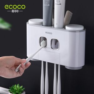 SR99. ECOCO Toothbrush Holder Auto Squeezing Toothpaste Dispenser Wall-mount Toothbrush Toothpaste Cup Bathroom