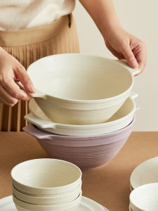 Large Size Ceramic Soup Bowl Double Ear Noodle Bowl Cream Style Home Use New 2025 High Aesthetic Value Porcelain Bowl