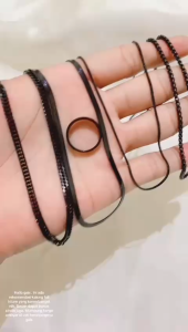 Bonus Cincin Kalung Rantai Titanium Full Hitam Anti Karat / Kalung Rantai Pria/Kalung Gepeng/Kalung Sisik Naga/Kalung Belut/Kalung Rolo/Kalung Titanium