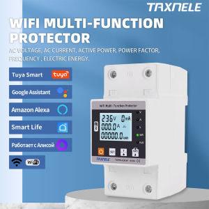 TAXNELE TUYA WiFi Smart Earth Leakage Over Under Voltage Protector 63A 80A Relay Circuit Breaker Timer Energy Power kWh Meter Smart Life