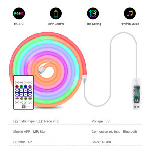 5M/16.4FT USB LED Light Neon Strip WS2812B RGBIC DC5V Rope Lights Neon Tape Chasing Effect Room Wall Decor Neon Sign