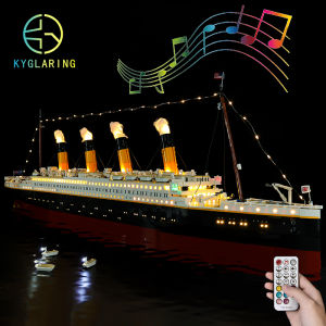 KY เรือTitanic 10294 ช่องแสดงโมเดล LED บล็อกไฟตกแต่งบ้าน สำหรับผู้ใหญ่ ไม่มีอายุข้อจำกัด บล็อกโมเดล ชิ้นส่วนแม่เหล็ก