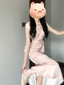 SENWA | Chinese Style Pink Maxi Dress
