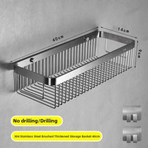 Bathroom Stainless Steel 304 Single Layer Rectangular Basket Shelf Wall Mounted Toilet Shower Room Washing Rack Storage Shelf