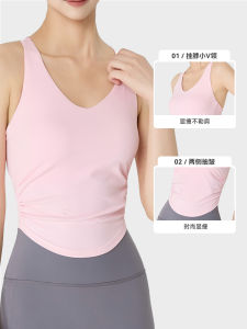 Womens Yoga Sports Vest One-Piece Fixed Cup Pilates Exercise Tank Top Slimming Waist Gored Breathable Nylon Fabric