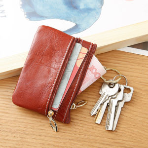 กระเป๋าใส่เหรียญหนังวัวบางเฉียบแบบมีซิปสองทาง กระเป๋าใส่บัตรหนังแท้สไตล์ย้อนยุคสำหรับผู้ชายและผู้หญิง กระเป๋าใส่เหรียญแบบแข็ง