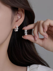 YICAN | Silver Rhinestone Hollow Flower Earrings Silver Pins