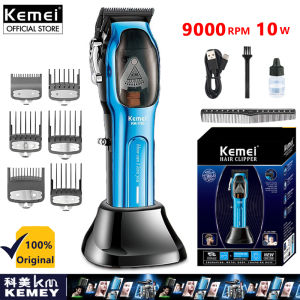Kemei KM-1763 Professional Hair Clipper Barber Cordless Hair Trimmer Electric Hair Cutting Machine Powerful Magnetic Motor 9000RPM 10W Adjustable Metal Clippers For Men