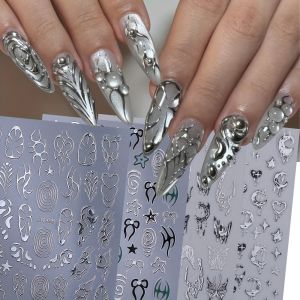 สติกเกอร์ติดเล็บลายดวงจันทร์และดวงดาวโลหะ Y2K 2/4 ชิ้น ติดง่ายสำหรับตกแต่งเล็บ DIY、ของขวัญ งานปาร์ตี้ และแต่งหน้าและจัดแต่งทรงผมสำหรับงานแต่งงาน