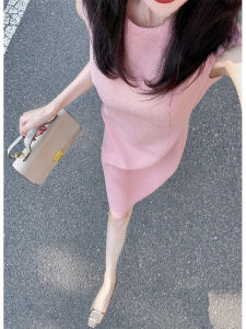 French Style Pink Sleeveless Dress Womens Summer Elegant Lady High-End Goddess Slimming Skirts A-Line Long Dresses