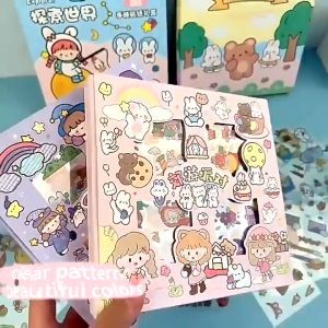 100PCS Cute Kawaii Sticker PET Transparent Waterproof Sticker Scrapbook Stickers DIY Hand Account stationery