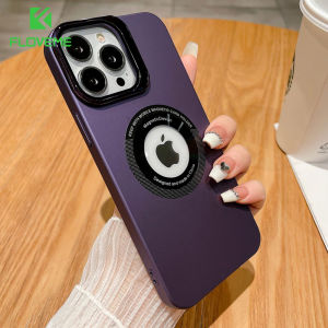 FLOVEME Lens Protection Invisible Folding Bracket Phone Case For iPhone 14 13 12 Pro Max Magsafe Logo Hole Wireless Charging Matte Plating Hard PC Shockproof Back Cover For iphone 14 13 12