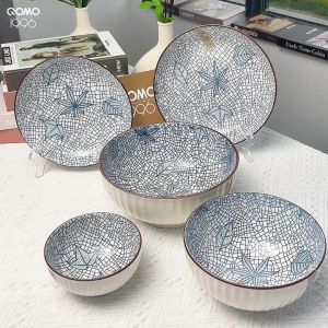 QOMO Seramik Mangkuk Pinggan Mangkuk dan Pinggan Peralatan Makan Seramik Set Peralatan Makan Hadiah Raya Doorgift