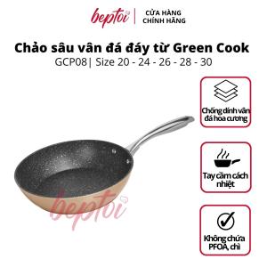 Chảo chống dính đáy từ chảo sâu vân đá hoa cương Green Cook GCP08-IH công nghệ Hàn Quốc