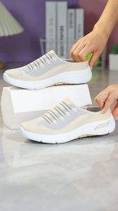 Half Casual Shoes For Women Slip On Black Rubber Shoes Fly Woven Comfortable Leisure Shoes For Lady