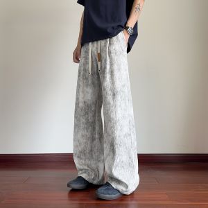 HetingHOME | Hetinghome Summer Trendy Couple Loose Mens Genderless American Long Pants Casual Trousers Straight Leg Pocket Elastic Waist