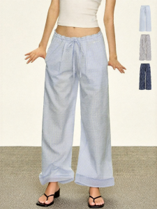 Ariseism | American Retro Light Blue Check Loose Wide Leg Pants
