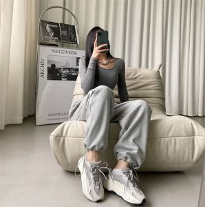 American Style Loose Straight Leg Sweatpants Womens Spring Drapey Lazy High Waist Long Pants Casual Sporty Trousers