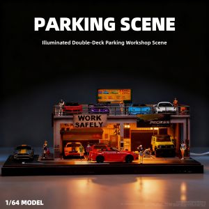 Mô Hình Bãi Đỗ Xe 2 Tầng Tỉ Lệ 1:64 Có Đèn LED