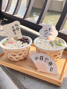 จานใส่น้ำแข็งแบบแฮนด์เมดพร้อมเส้นถั่วและสมุนไพร เส้นใยไผ่ น้ำนมมะพร้าว จานขนมปัง กล่องใส่ผลไม้ กล่องใส่ของกินแบบใช้แล้วทิ้ง