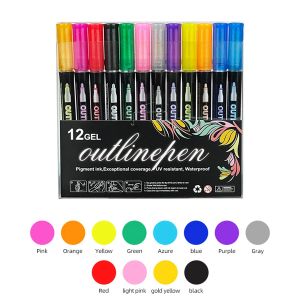 8-48Colors Metallic Color Outline Marker Pen Kawaii DIY Hand Account Graffiti Outline PenOffice Culture and Educational Supplies