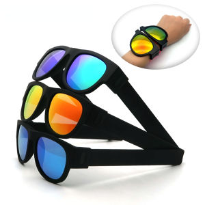 JENL Sunglasses for Men: Novelty Mirror Men Polarized Folding Sunglasses New Arrival Slap Sport Foldable Wristband Shades