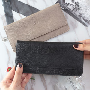 Womens Elegant 100% Genuine Cow Leather Long Wallet Ladies Fashion Slim Flat Cowhide Leather ID Credit Card Holder Wallet Purse