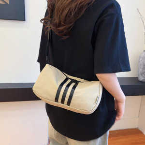 Túi Đeo Vai Thể Thao Sọc Nylon Dung Tích Lớn Cho Nam Và Nữ Mùa Hè Túi Đeo Chéo Thời Trang Túi Đeo Vai Mềm Có Khóa Kéo