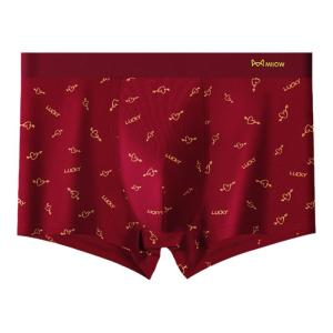 Miiow | Pure Cotton Boxer Shorts For Men Chinese Zodiac Year Underwear Red Marriage Gift Snake Pattern Four Corner Briefs Male Model